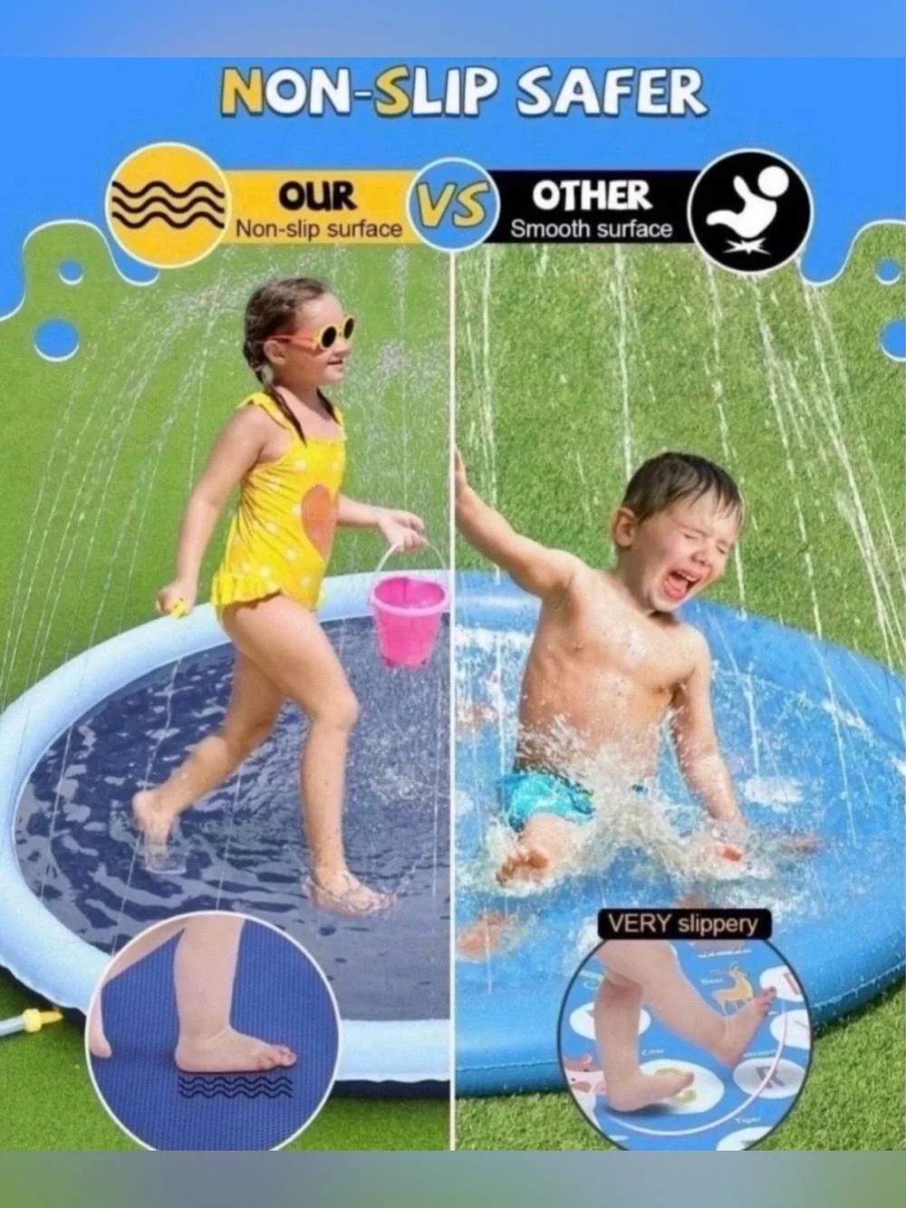 Splash Pad VISTOP Non-Slip Splash Pad for Kids and Dog, Thicken Sprinkler Pool S